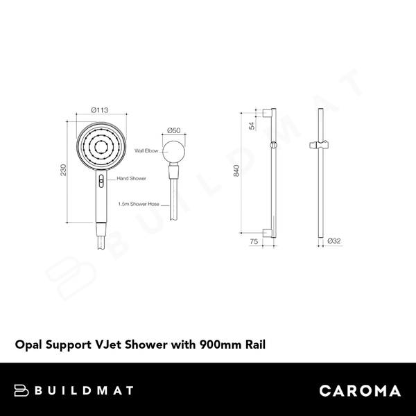 Caroma Opal Support VJet Shower with 900mm Rail Matte Black