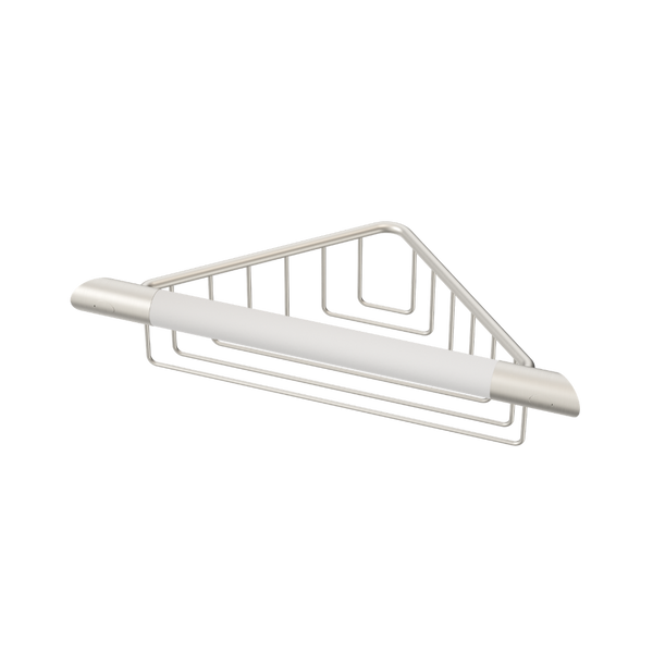 Caroma Opal Support Corner Shower Support Rail with Basket Brushed Nickel/White CLEARANCE
