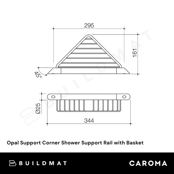 Caroma Opal Support Corner Shower Support Rail with Basket Brushed Nickel/White CLEARANCE
