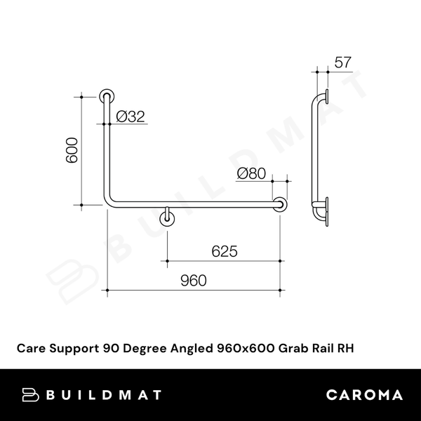 Caroma Care Support Grab Rail 90 Degree Angled 960x600 Right Hand Side Chrome