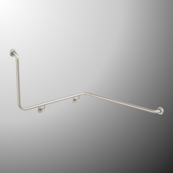 Caroma Care Support Grab Rail 90 Degree Angled 1110x1030x600 Right Hand Side Brushed Nickel