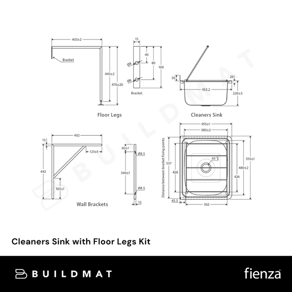 Fienza Cleaners Sink with Floor Legs Kit Stainless Steel