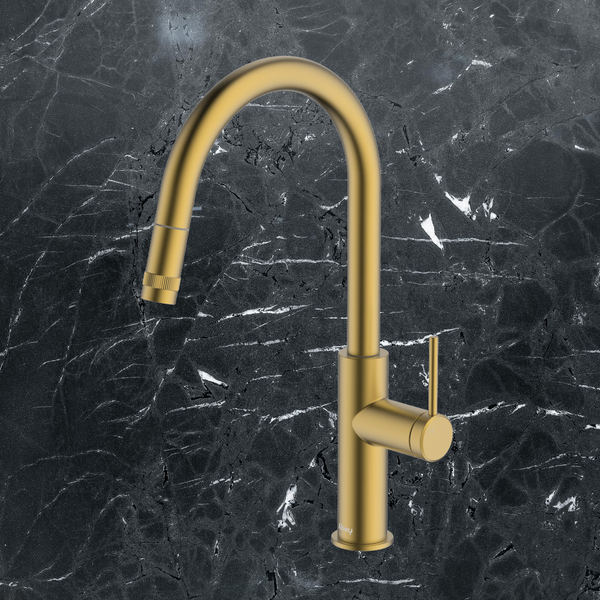 Abey Poco Pull Out Kitchen Mixer Brushed Brass Lead Free