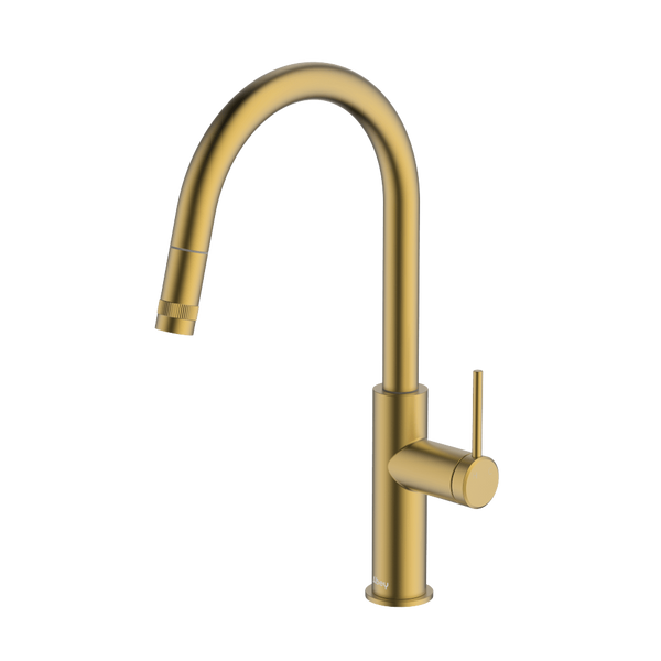 Abey Poco Pull Out Kitchen Mixer Brushed Brass Lead Free