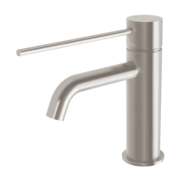 Vivid Slimline Basin Mixer Curved Outlet with Extended Lever  Brushed Nickel