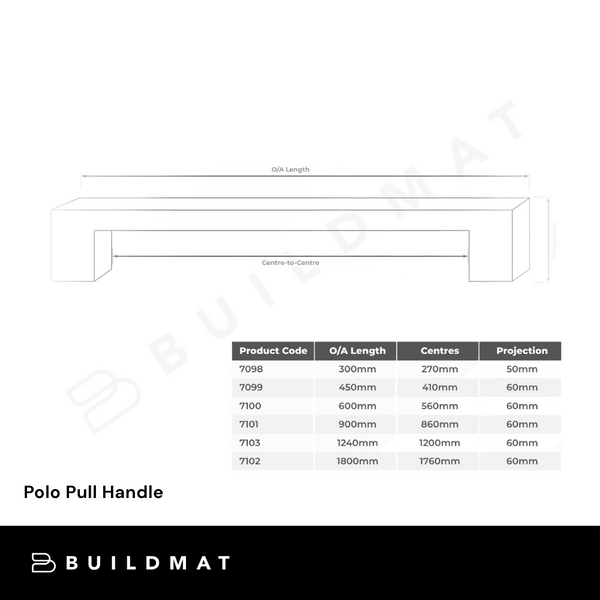 Zanda Polo Pull Handle 900mm Matte Black