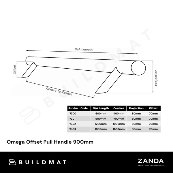 Zanda Omega Offset Pull Handle 900mm Matte Black