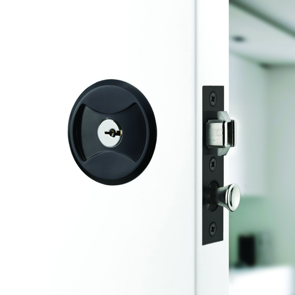 Lockwood Symmetry Round Cavity Sliding Door Privacy Set DP Matte Black
