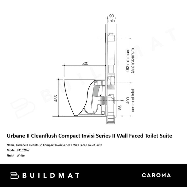 Caroma Urbane II CleanFlush Compact Invisi Series II Wall Faced Toilet Suite