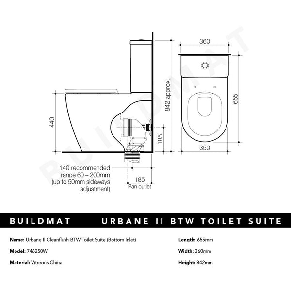 Caroma Urbane II CleanFlush BTW Toilet Suite (Bottom Inlet)