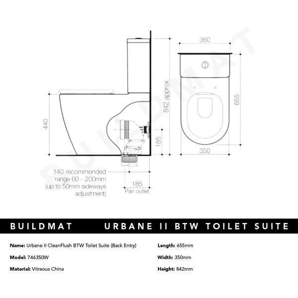 Caroma Urbane II CleanFlush BTW Toilet Suite (Back Entry)