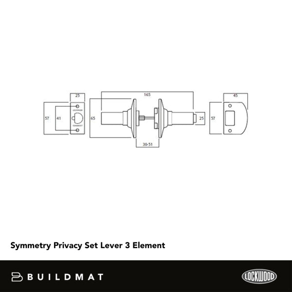 Lockwood Symmetry Privacy Set Lever 3 Element Matte Black