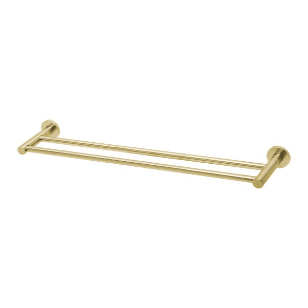 Radii Double Towel Rail 600mm Round Plate Brushed Gold