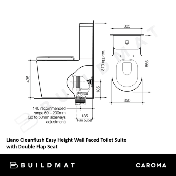 Caroma Liano Cleanflush Easy Height Wall Faced Toilet Suite with Double Flap Seat White