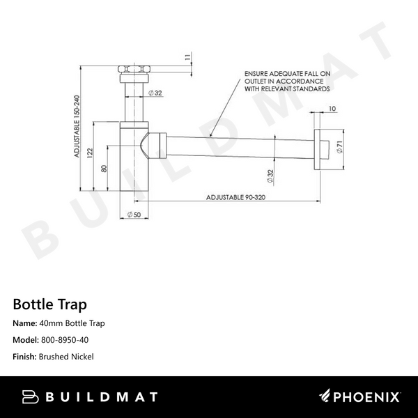 Phoenix 40mm Bottle Trap Brushed Nickel
