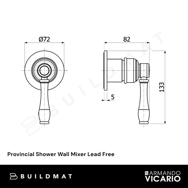 Armando Vicario Provincial Shower Wall Mixer (Trim Kit Only) Black Lead Free
