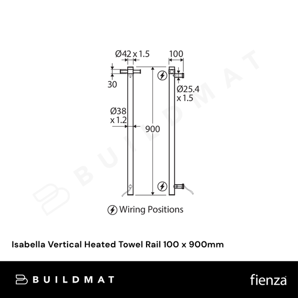 Fienza Isabella Vertical Heated Towel Rail 100 x 900mm Brushed Nickel