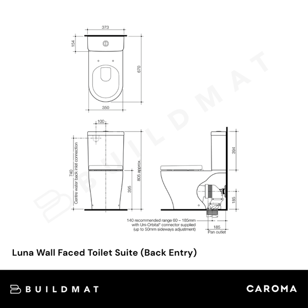 Caroma Luna Wall Faced Toilet Suite (Back Entry) White