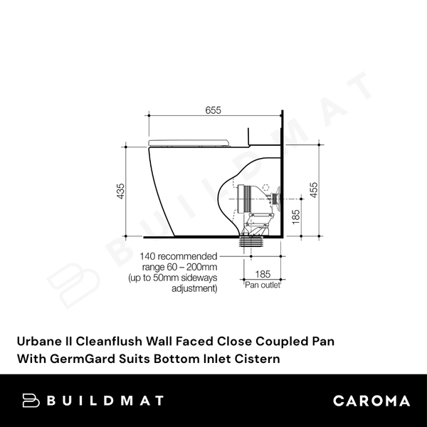 Caroma Urbane II Cleanflush Wall Faced Close Coupled Pan With GermGard Suits Bottom Inlet Cistern White