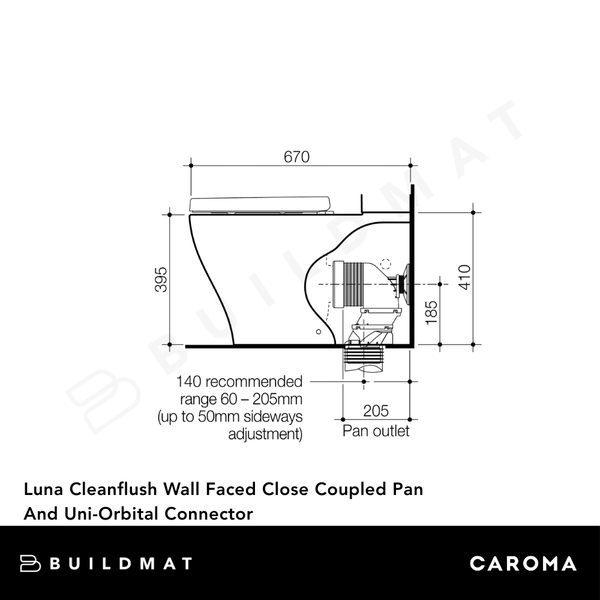 Caroma Luna Cleanflush Wall Faced Close Coupled Pan And Uni-Orbital Connector White