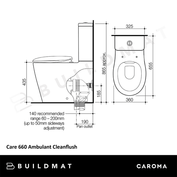 Caroma Care 660 Ambulant Cleanflush Easy Height Bottom Inlet Suite with Double Flap Seat White