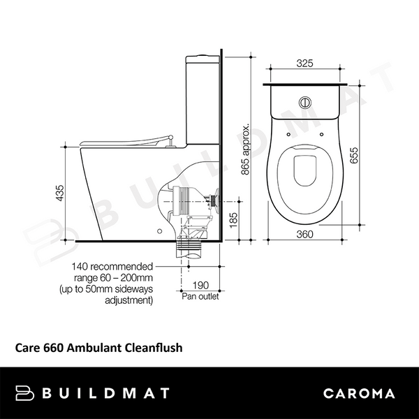Caroma Care 660 Ambulant Cleanflush Easy Height (Back Entry) Suite with Single Flap Seat White