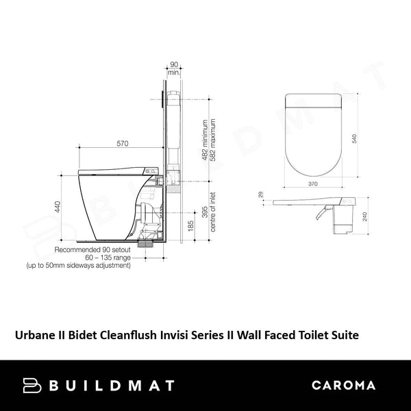 Caroma Urbane II Bidet Cleanflush Invisi Series II Wall Faced Toilet Suite