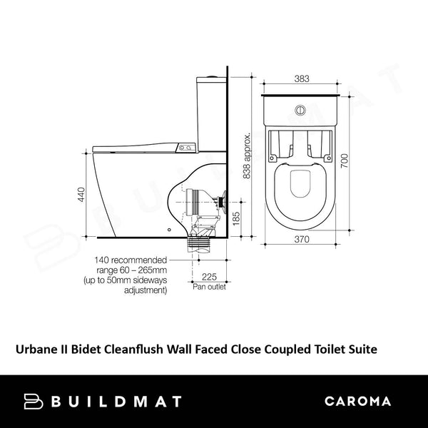 Caroma Urbane II Bidet Cleanflush Wall Faced Close Coupled Bottom Inlet Toilet Suite