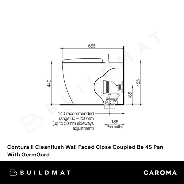 Caroma Contura II Cleanflush Wall Faced Close Coupled Be 4S Pan GermGard Matte White