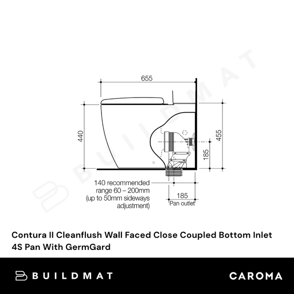 Caroma Contura II Cleanflush Wall Faced Close Coupled Bottom Inlet 4S Pan GermGard Matte White