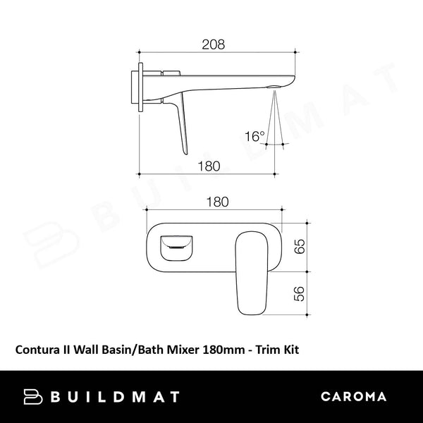 Caroma Contura II Wall Basin/Bath Mixer 180mm (Trim Kit Only) Brushed Brass
