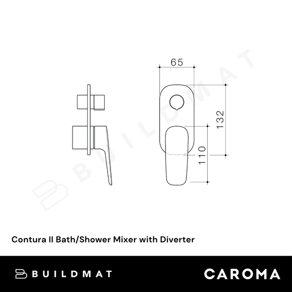 Caroma Contura II Bath/Shower Mixer with Diverter (Trim Kit Only) Brushed Nickel
