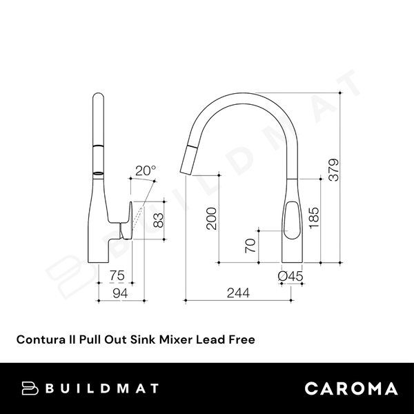 Caroma Contura II Pull Out Sink Mixer Brushed Nickel Lead Free
