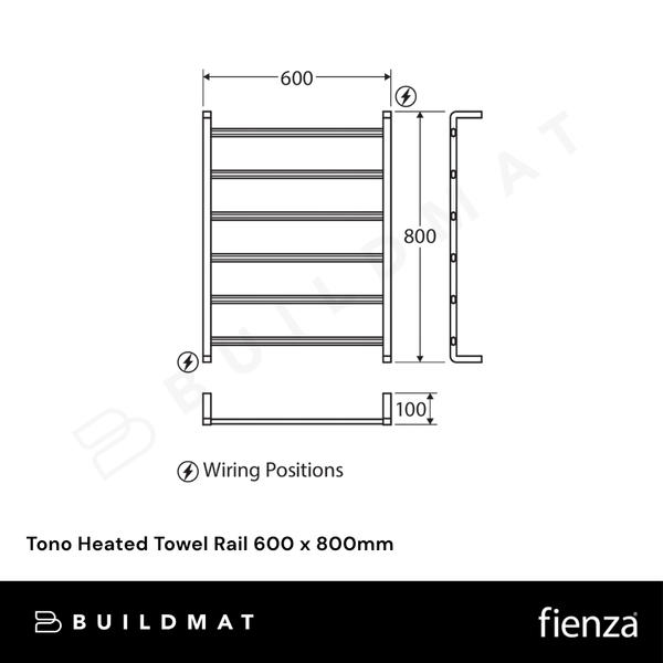 Fienza Tono Heated Towel Rail 600 x 800mm Urban Brass