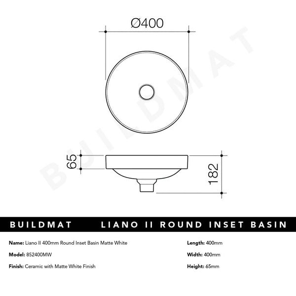 Caroma Liano II 400mm Round Inset Basin Matte White