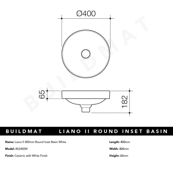 Caroma Liano II 400mm Round Inset Basin Gloss White