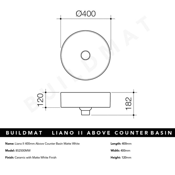 Caroma Liano II 400mm Above Counter Basin Matte White