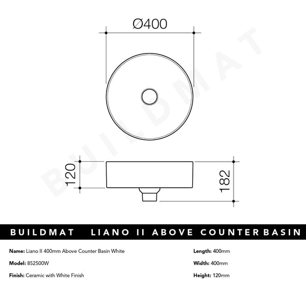 Caroma Liano II 400mm Above Counter Basin Gloss White
