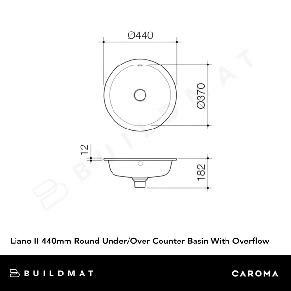 Caroma Liano II 440mm Round Under/Over Counter Basin With Overflow Matte Black