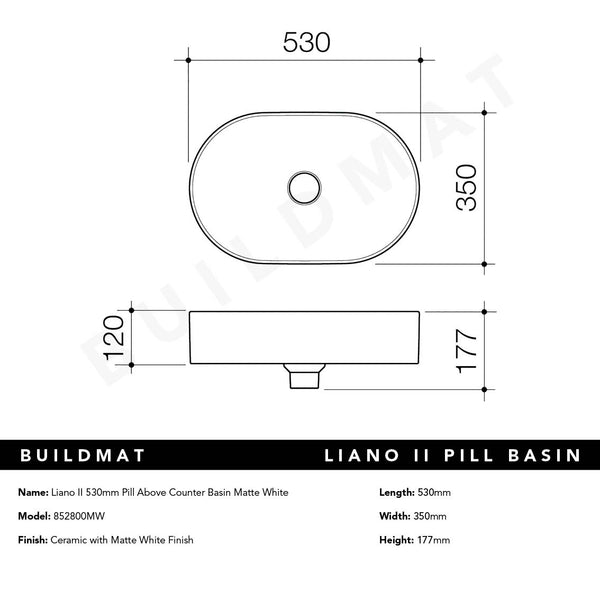 Caroma Liano II 530mm Pill Above Counter Basin Matte White
