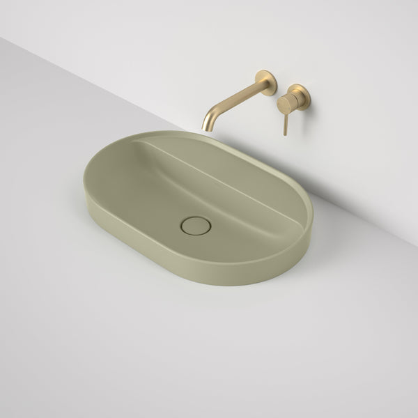 Caroma Liano II 600mm Pill Inset Basin with Tap Landing Matte Green