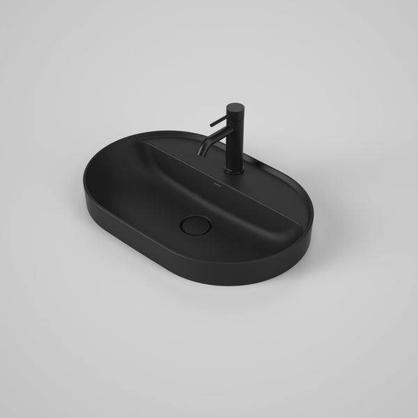 Caroma Liano II 600mm Pill Inset Basin with Tap Landing Matte Black with 1 Tap Hole