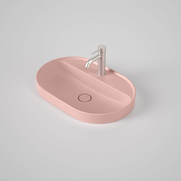 Caroma Liano II 600mm Pill Inset Basin with Tap Landing Matte Pink with 1 Tap Hole
