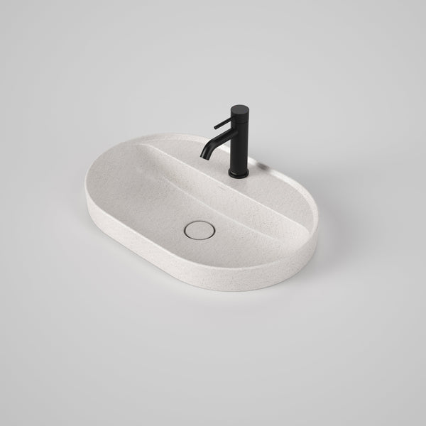 Caroma Liano II 600mm Pill Inset Basin with Tap Landing Matte Speckled with 1 Tap Hole