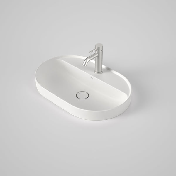 Caroma Liano II 600mm Pill Inset Basin with Tap Landing Matte White with 1 Tap Hole