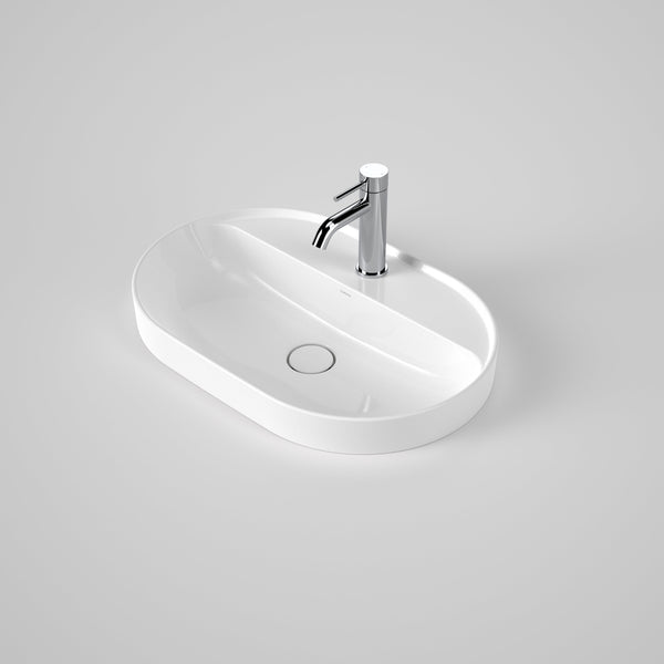 Caroma Liano II 600mm Pill Inset Basin with Tap Landing White with 1 Tap Hole
