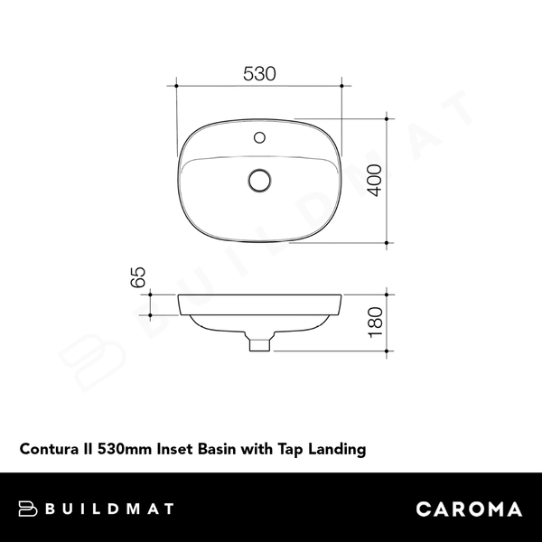 Caroma Contura II 530mm Inset Basin with Tap Landing Matte White