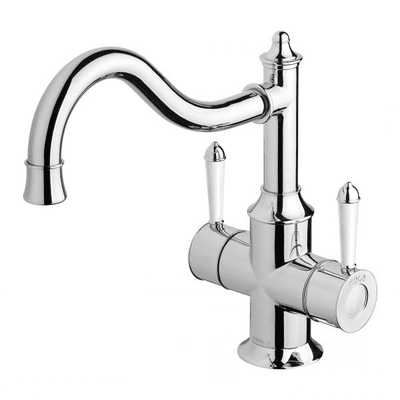 Phoenix Nostalgia Twin Handle Sink Mixer 230mm Shepherds Crook Chrome White