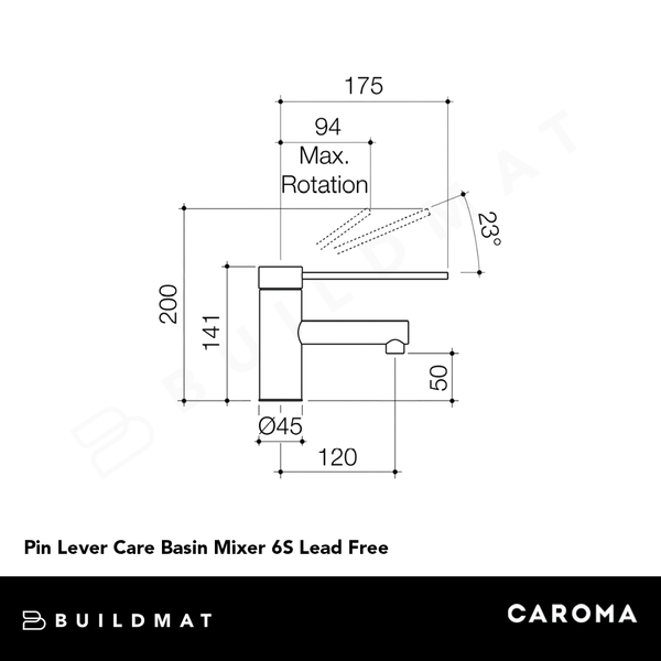 Caroma Pin Lever Care Basin Mixer 6S Chrome