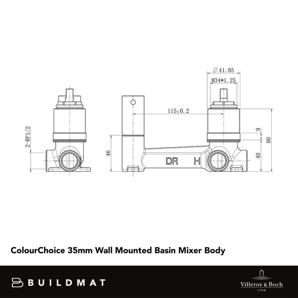 Villeroy & Boch ColourChoice 35mm Wall Mounted Basin Mixer Inwall Body Lead Free